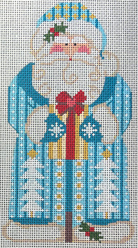CH-1386 Father Christmas - Blue holding Present  3 ½ x 6 ¼  18 Mesh CH Designs