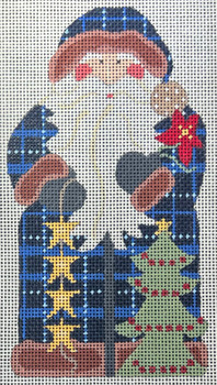 CH-1389 Father Christmas - Blue holding Star Garland 3 ½ x 6 ¼  18 Mesh CH Designs