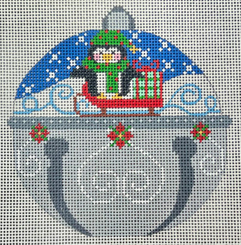 CH-1488 Penguin Jingle Bell 4 ¼ x 4 ¼  18 Mesh CH Designs