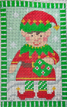 CH-1543 Elf Holding Wreath 3 ½ x 5 ½  13 Mesh CH Designs