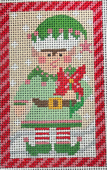 CH-1545 Elf Holding Poinsettia 3 ½ x 5 ½ 13 Mesh CH Designs