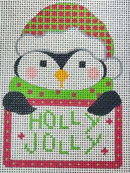 CH-1414-13M Penguin Tag - Holly Jolly 3 ½ x 5 ½  13Mesh CH Designs