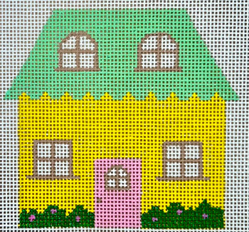 HB-404 Cottage - Yellow & Green 4 x 4 18 Mesh Stitch Guide Included Hummingbird Designs