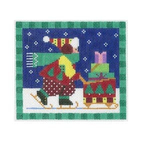 Christmas Ornament C874 Boy Skater 4.5"SQ 18 Mesh Shelly Tribbey Designs