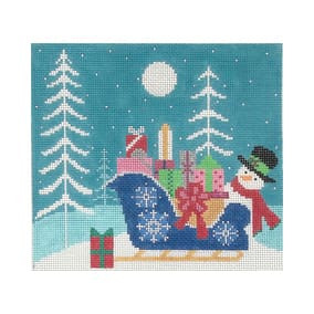 Christmas Larger Design C672 Peeking Snowman Shelly Tribbey Designs 6X5.75 18 Mesh