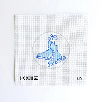 Ice Skate Ornament Printed Canvas 4.5" round 13 Mesh Lemon Daisy