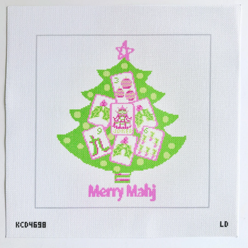 Merry Mahjong Tree Printed Canvas 12" x 12" 13 Mesh Lemon Daisy