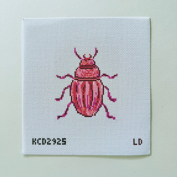 Pink Beetle Printed Canvas 4” x 4 3/4”, 13 Mesh Lemon Daisy