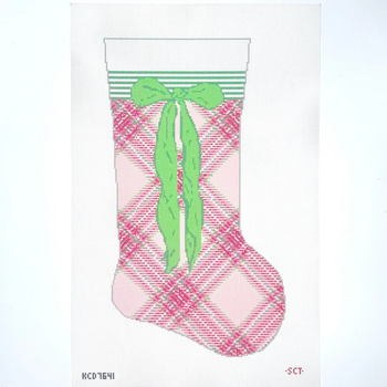 Pink Tartan Stocking Printed Canvas 11” x 19” 13 Mesh SCT Designs (KCN) KCD7641