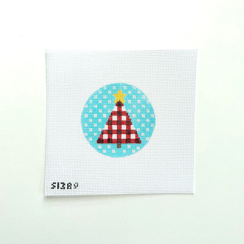 Red and White Plaid Tree on Dots 3 1/2" X 3 1/2" 13 Mesh STITCH-ITs SI389