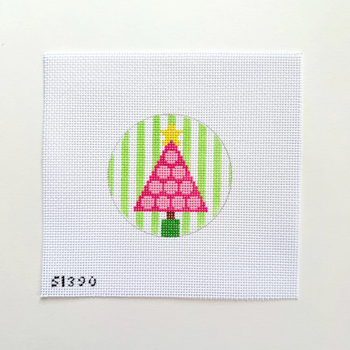 Pink Tree with Polka Dots on Stripes 3 1/2" Round 13 Mesh STITCH-ITs SI390