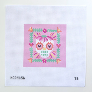 Sugar Skull 3 Printed Canvas 4 1/2” square 18 Mesh Taylor Beach