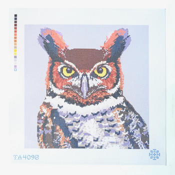 Horned Owl Printed Canvas 15” Square 13 Mesh Thorn Alexander (KCN)