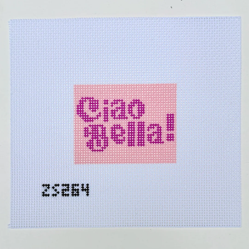 Ciao Bella! Luggage Tag Printed Canvas 3 1/4 x 2 1/2” 13 Mesh Ziggy Stitches
