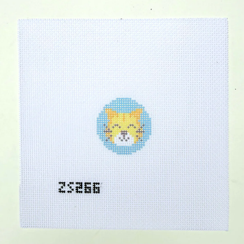 Orange Cat Key Fob Printed Canvas 1 1/2” Round 18 Mesh Ziggy Stitches