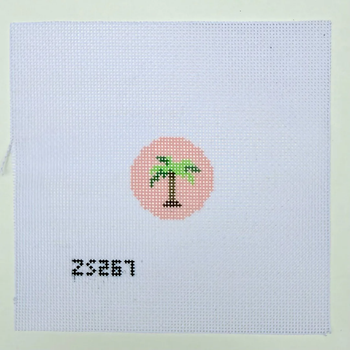 Palm Tree Key Fob Printed Canvas 1 1/2” Round 18 Mesh Ziggy Stitches