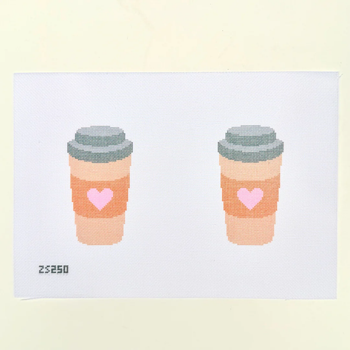 Coffee Scissors Case Printed Canvas 8” x 4 1/2” 18 Mesh Ziggy Stitches