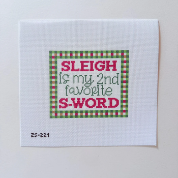 Sleigh S Word Printed Canvas 5 1/4" x 4 1/2" 18 Mesh Ziggy Stitches