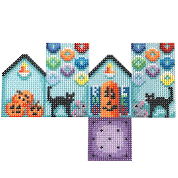 NTG TS405 Halloween Cats Mini Cottage 3.25" x 4.75"  18 Mesh Two Sisters Designs