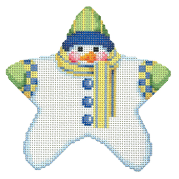 NTG TS427 - Star Shaped Snowman Blue/Yellow Striped Scarf 4.25" x 4.25" 18 Mesh Two Sisters Designs