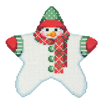 NTG TS429 - Star Shaped Snowman Red Diagonal Plaid Scarf 4.25" x 4.25" 18 Mesh Two Sisters Designs