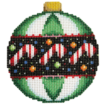 NTG TS593 - Candy/Green Stripes Ball Ornament 3.5" x 3" 18 Mesh Two Sisters Designs