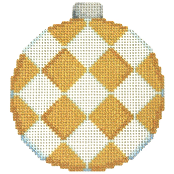 NTG TS607 - Gold Harlequin Ball Ornament  3.5" x 3" 18 Mesh Two Sisters Designs