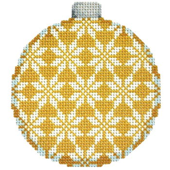 NTG TS619 - Nordic Snowflake/Gold Ball Ornament 3.5" x 3.25"   18 Mesh Two Sisters Designs
