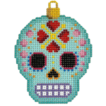 NTG TS627 - Sugar Skull Ornament/Aqua 3" x 2.25" 18 Mesh Two Sisters Designs