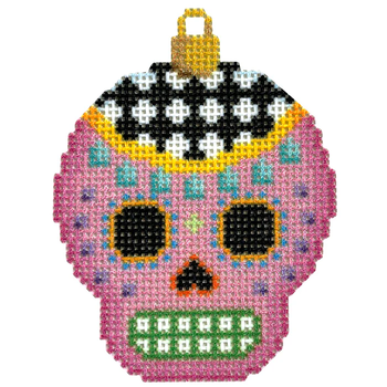 NTG TS628 - Sugar Skull Ornament/Pink 3" x 2.25" 18 Mesh Two Sisters Designs