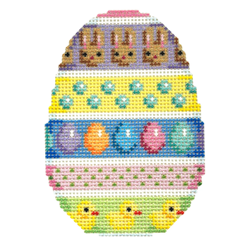 NTG TS7443 - Bunnies/Eggs/Chicks Horizontal Striped Egg 3.5" x 2.5" 18 Mesh Two Sisters Designs