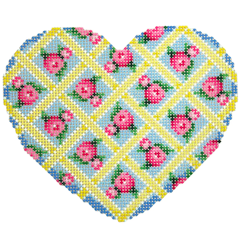 NTG TS915 - Rose Lattice Large Heart  4" x 4.5" 18 Mesh Two Sisters Designs