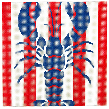 NTG TS916 - Lobster Stencil on Red Stripes  9" Square 13 Mesh Two Sisters Designs