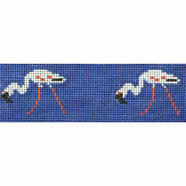 B548 African Flamingos Belt on Cornflower 1.5” x 38“ 18 Mesh Kristine Kingston Needlepoint Designs