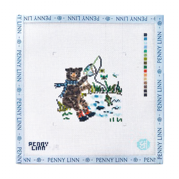 ANIMALS DOING STUFF - BEAR FISHING 4" x 4" 18 Mesh EVELYN HENSON