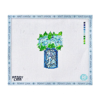 BLUE HYDRANGEAS GINGER JAR 5" x 7" 13 Mesh EVELYN HENSON