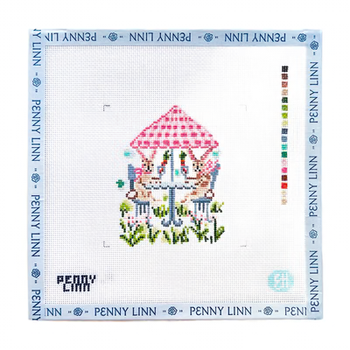 BUNNIES BRUNCHING 4" x 4" 18 Mesh EVELYN HENSON