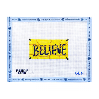BELIEVE - GOLD LINES VERSION 1.94" x 3.67" 18 Mesh GRANDIN LANE NEEDLEPOINT