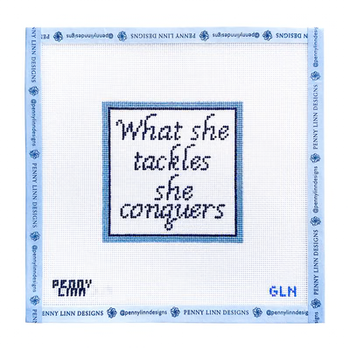 WHAT SHE TACKLES 4" x 4" 18 Mesh GRANDIN LANE NEEDLEPOINT