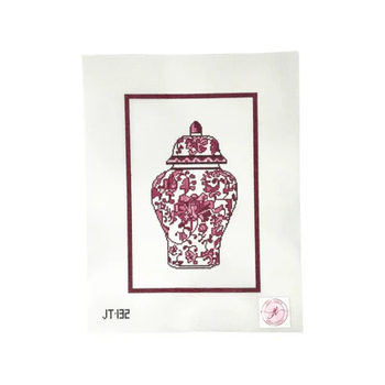 JT132 PINK CHINOSERIE GINGER JAR 10" x 6.75" 18 Mesh JUDY TASCH NEEDLEPOINT