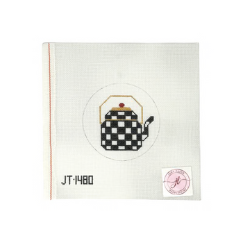 JT148 TEAPOT ROUND - BLACK & WHITE 4" x 4" 18 Mesh JUDY TASCH NEEDLEPOINT