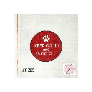 JT205 KEEP CALM AND WAG ON 4" x 4" 18 Mesh JUDY TASCH NEEDLEPOINT