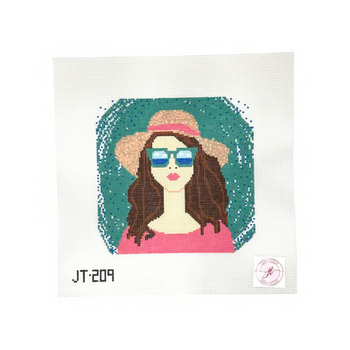 JT209 SHADY LADY #7 - STRAW HAT 8" x 8" 13 Mesh JUDY TASCH NEEDLEPOINT