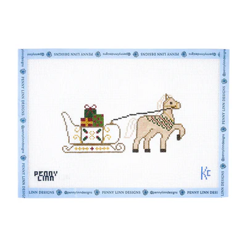 VINTAGE WINTER VILLAGE SERIES: HORSE & SLEIGH 2.75" x 5.75" 18 Mesh KYRA COTTER DESIGN