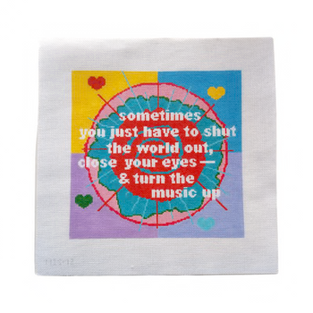 TURN UP THE MUSIC 11" x 11" 13 Mesh MIMI IN STITCHES
