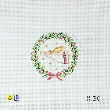X-30 Angel with Horn Wreath 4" Round 18 Mesh LAUREN BLOCH DESIGNS