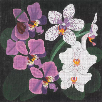 ED-980 Giant Orchids  14” x 14” 13 Mesh Halloween Dede's Needleworks