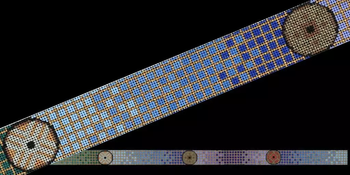 ED-1148B Mosaic Belt with Coins- Cool Colors 18g, 48” x 1”  Dede's Needleworks