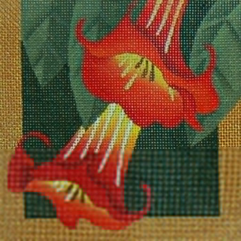 ED-1311A Paradise in Red Flowers- Angel’s Trumpet 5” x 5” 18 Mesh Halloween Dede's Needleworks