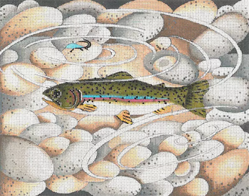 ED-1283A Small Rainbow Trout w/ pebbles 9” x 7”  18 Mesh Halloween Dede's Needleworks